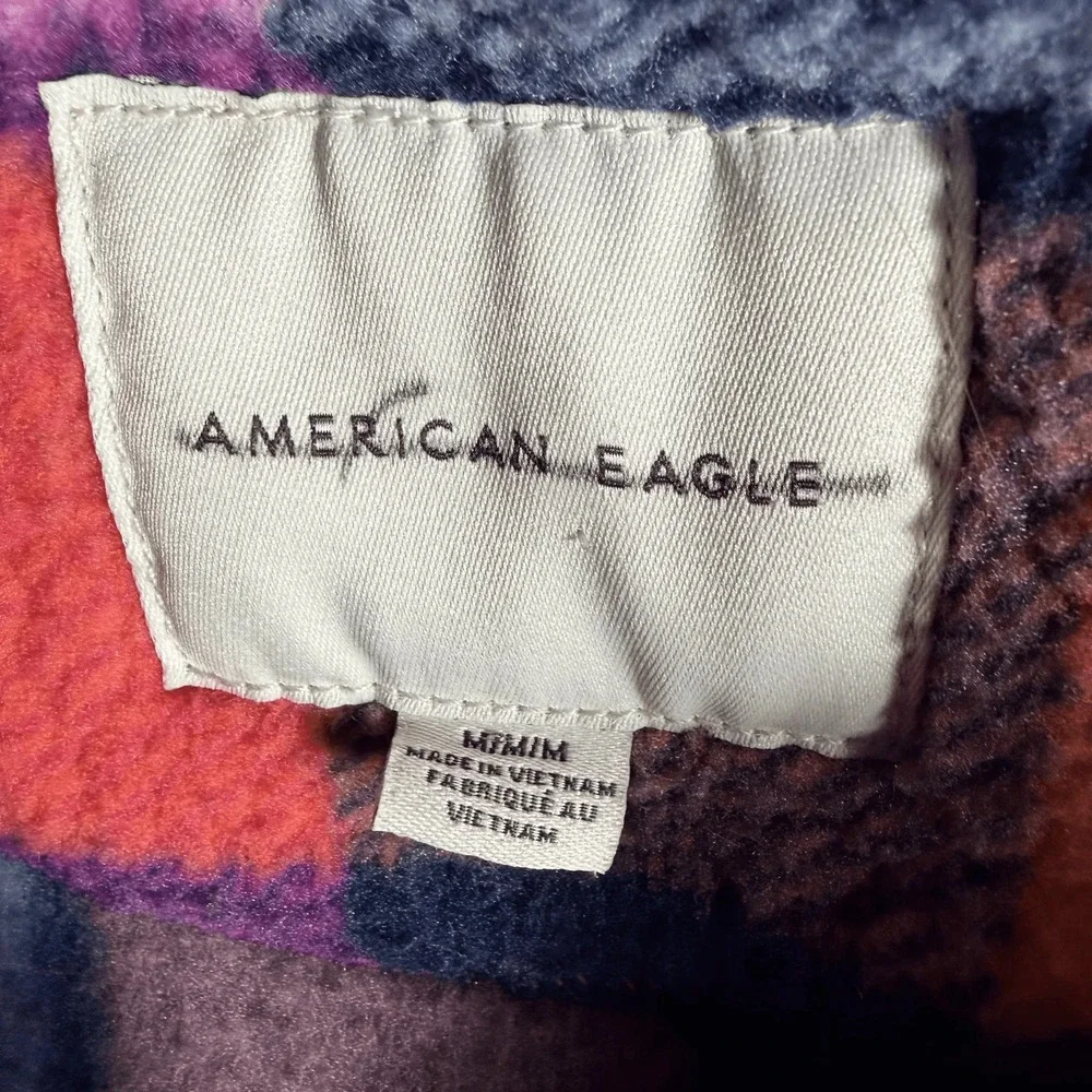 American Eagle Womens Fleece Pullover M Multicolor Plaid Quarter Zip Cropped - Picture 2 of 7